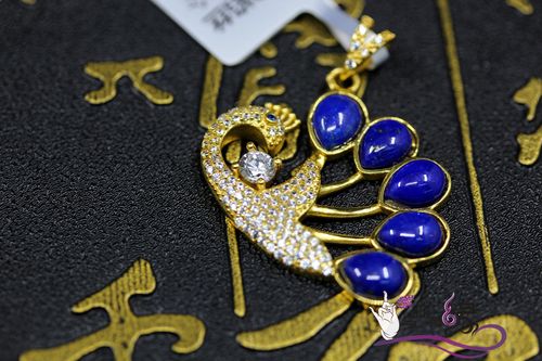【新品 景泰蓝珐琅掐丝青金石925纯银鎏24k金孔雀镶钻吊坠 q-26】新品